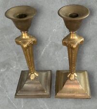 Pair Vintage Ram Head Brass Candlesticks Candle Holders Hollywood Regency Deco picture