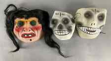 3 Vintage Dime Store HALLOWEEN Mesh Wax Masks Skull Fiend Monster w/ Black Hair picture