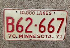1970 71 Minnesota License Plate Orange/White 10,000 Lakes B62-667 Excellent Rare picture
