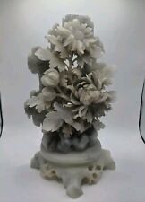 Vintage Oriental Hand Carved Soapstone Rose Flowers Grey 8 3/4” READ picture