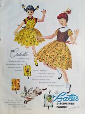 1954 little girls Cinderella dress Bates disciplined fabric redhead pigtails ad picture