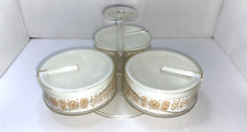 Vintage GEMCO Gold Butterfly Three Condiment Server Lazy Susan Spinner 7 Pc. Set picture