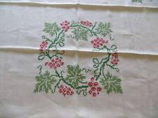 Vintage Hand Embroidered Linen Tablecloth Grapes & Leaves picture