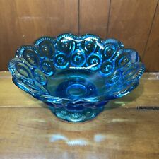 Vintage LE Smith Moon and Stars Blue Glass Compote Pedestal Candy Dish Bowl MCM picture