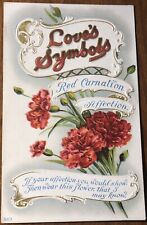 Antique Embossed Postcard “Loves Symbols”, Red Carnations, Romantic Verse picture