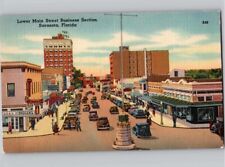 c1940 Lower Main Business Section Sarasota Florida FL Old Cars Linen Postcard picture