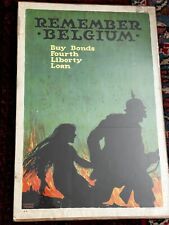 Original WWI  Remember Belgium Buy Bonds Vintage US Litho Military War Poster picture