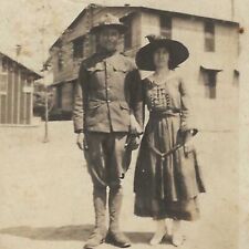 Antique Real Photo Postcard Man In Uniform Woman WWI Era Photograph RPPC picture