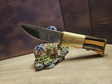 BEAUTIFUL HUNTING KNIFE-EXOTIC WOOD AND BONE HANDLE - WITH BRASS FITTINGS picture