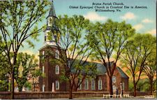 Vintage 1940's Bruton Episcopal Parish Church Williamsburg Virginia VA Postcard picture