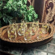 Set 9 Boho Retro 70s Libbey Yellow White Daisy Flower Juice Glass Tumblers Gift picture