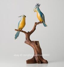 Chinese Red Copper Cloisonne Enamel 24K Gold Two Bird Parrot Animal Sculpture picture