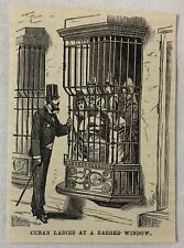 small 1878 magazine engraving ~ CUBAN LADIES AT A BARRED WINDOW Cuba picture