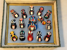 Set of 15 Chinese Kabuki Kumadori Miniature Masks in Original Cloth Box picture