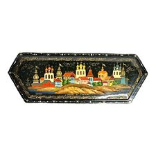 Vntg Russian Fedoskino Style Lacquer Hinged Lid 6 Sided Box Signed Russia 1980s picture