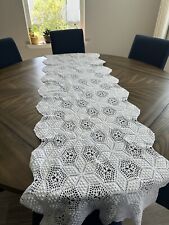 Vintage Hand Crochet Extra Long White Table Runner Extra Long 82 X 24 Cotton picture