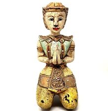 Vintage Wooden Thai Statue, Thailand, Embellished, Temple Guard, Meditating picture