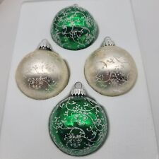 4 VTG Pyramid Glass Christmas Ornaments Floral Swirl Satin Sheen Holiday w/ Box picture