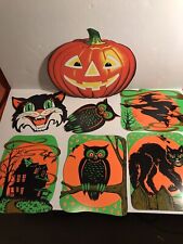 Beistle Halloween Die Cut Owls Pumpkin Cat Witches Haunted House Lot 7 picture