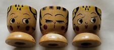 Set of 3 Vintage Handmade & Hand Painted Set of  Wooden Egg Cups from Japan picture