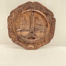 France 3D wood carved plate Souvenir Paris Eiffel Tower Brown picture