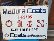 VINTAGE PORCELAIN ENAMEL SIGN MADURA COATS THREADS THREAD MAKER COLLECTIBLE 1950 picture