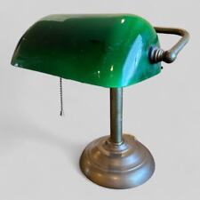 Vintage Green/Brass Bankers Desk Lamp Green Glass Shade picture