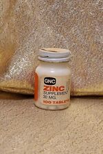 Vintage GNC Vitamin Bottle, Zinc Supplement 1985, 80s Meds Metal Cap picture