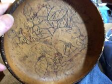 Antique Wood Pyrography Bowl.Signed”A.W. Dec. 1902.Comes W/2 Nutcrackers&3 Picks picture