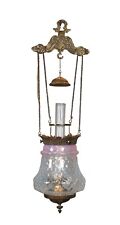Antique Victorian Cranberry Pineapple Parlor Oil Lamp Pendant Light Chandlier picture