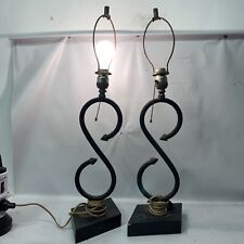 Mid Century vintage pair of “s” shaped Metal/wood table Lamps 27” Unique picture