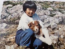 C 1971 Alaskan Eskimo Girl Puppy Kennebunkport Maine Wood and Whale Ad Postcard  picture