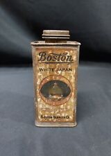 Rare Early 1900s Boston Varnish Co Solder Seamed Tin Can WHITE JAPAN Paper Label picture