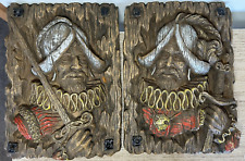 2 Vtg Spanish Knight Soldier Relief 3D Art Wall Hangings Homco MCM Buccaneer Big picture