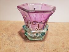 PartyLite Multi-Color Glass Tealight Candleholder. Green-Blue-Purple picture