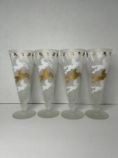4 Vintage Libbey Cavalcade Frosted Pilsner Pedestal Glasses Horses MCM picture