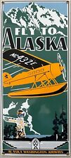 ANDE ROONEY, FLY TO ALASKA WASHINGTON AIRWAYS, PORCELAIN ON STEEL SIGN 8 x 18 picture