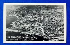 LA JOLLA, CALIF ~  AERIAL VIEW, SIMMONDS REALTOR ~ REAL PHOTO postcard~ 1940s  picture