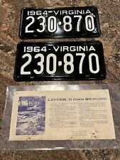 1964 Virginia License Plates Matched Pair #230-870 VA.  Mint NOS picture