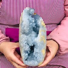 5.74LB Natural Beautiful Blue Celestite Crystal Geode Cave Mineral Specimen picture