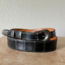 Vintage Chacon Belt Womens 34 Western Silver Buckle Hand Made Croc Leather Black picture