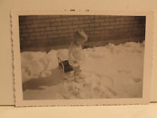 VINTAGE FOUND PHOTOGRAPH B&W ART OLD PHOTO 1950S BLONDE TODDLER GIRL IN SNOW PIC picture