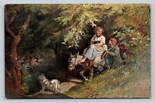 Woman Rides on Donkey with Man & Dog Strolling with Her Vintage Postcard 1227 picture