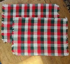 Set of 2 Red Green Plaid Placemats Made In India Woven Cotton Rectangle 13 x 19 picture