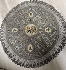 Antique Vintage Petite Point and metallic mixed lace table mat doily picture