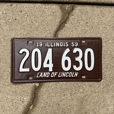 1959 Illinois License Plate Auto Tag Garage Decor Brown White 204 630 picture