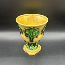 Antique Majolica Vase Compote Etruscan Maple Leaf 1880s 5796 Green Yellow VTG picture