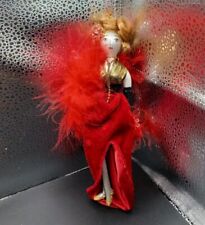 Fancy Red Feather Gold Dress Glass Woman Fashion Christmas Ornament picture