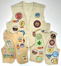VTG 1996-2006 3x YMCA Indian Guides Father & Son Handmade Leather VESTS Patches picture