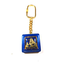 San Francisco Spinner Keychain Trolley Bridge Ble Gold Tone picture